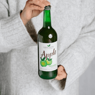 James white organic apple juice 100% pure and freshly pressed in glass bottles, available in 6 or 24 pack options