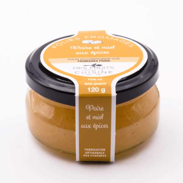 Pear, honey and spices jam for cheese in a glass jar, perfect companion for cheese boards and gourmet appetizers