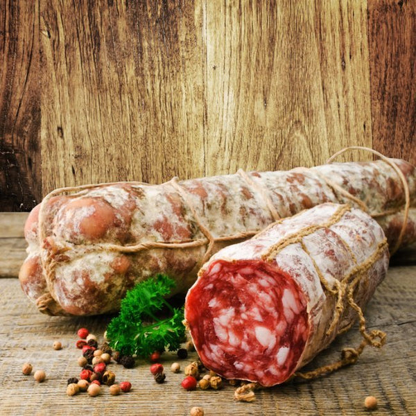 Rosette dry cured French salami 100g, thinly sliced with herb seasoning, non-halal charcuterie product for appetizers