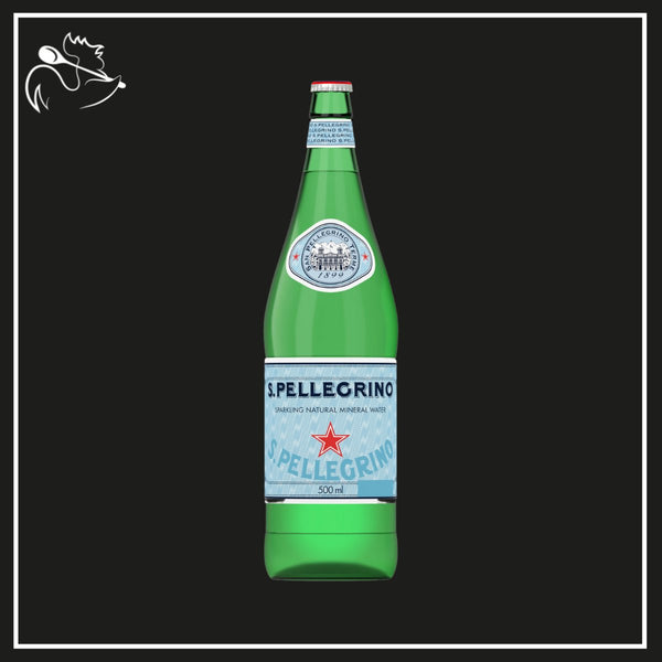 San Pellegrino sparkling mineral water in glass bottles, pack of 24 bottles of 500ml each, refreshing beverage