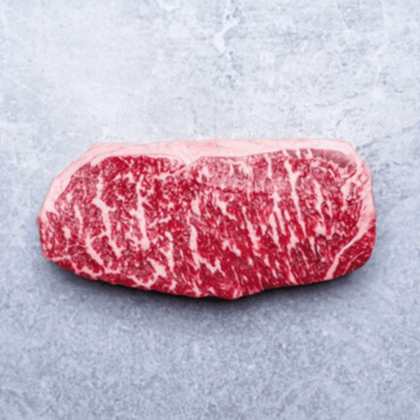 Succulent premium striploin wagyu steaks perfectly marbled for exceptional tenderness, approximately 300g from Platinum Selection