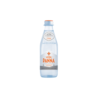 Elegant Acqua Panna natural mineral water in a 250ml glass bottle, perfect for premium hydration and fine dining occasions.