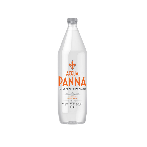 Acqua Panna natural mineral water in 1L PET bottle, perfect for hydration with elegant Italian design