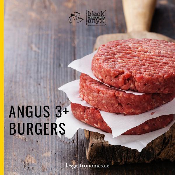 Delicious Angus beef burgers, 4 patties of premium frozen platinum selection meat, each weighing 150g, ready to grill