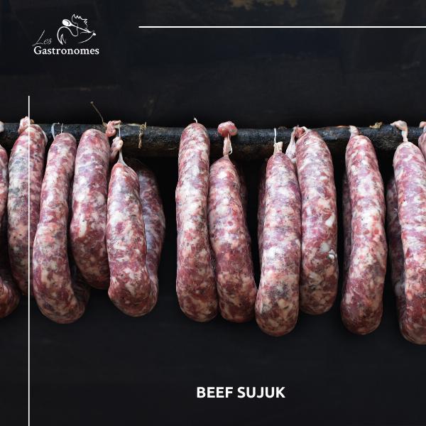 Beef sujuk 2kg frozen: traditional spiced beef sausage in vacuum-sealed packaging, ready for cooking or grilling