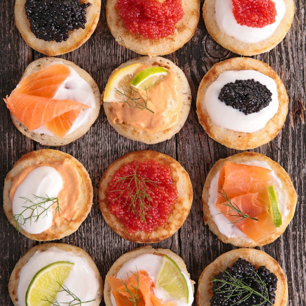 Mini blinis frozen pack of 16 pieces, perfect appetizers for serving with smoked salmon or caviar, ready to eat