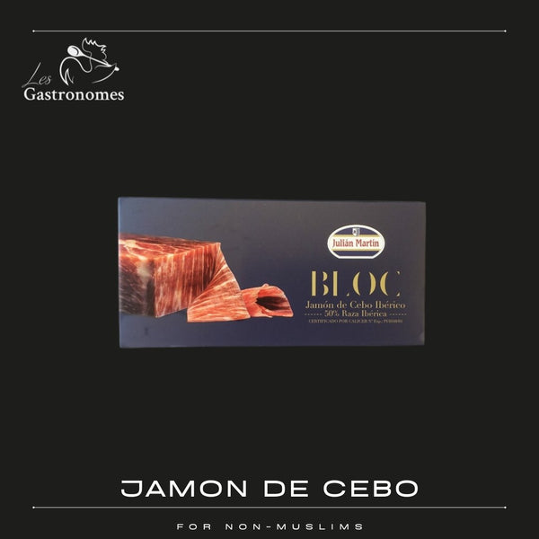 Bloc of authentic Spanish Jamón de Cebo Ibérico vacuum-sealed package, premium pork ham for non-muslim customers