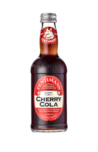 Bottles of Fentimans premium cherry cola soft drink, pack of 12 x 275ml glass bottles, botanical brewing, natural ingredients