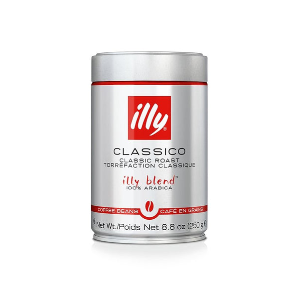 Illy intenso dark roast whole bean coffee package featuring the signature red coffee tin, perfect for rich espresso lovers