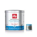 Decaffeinated illy coffee capsules in black and red packaging for medium roast espresso with classico flavor profile
