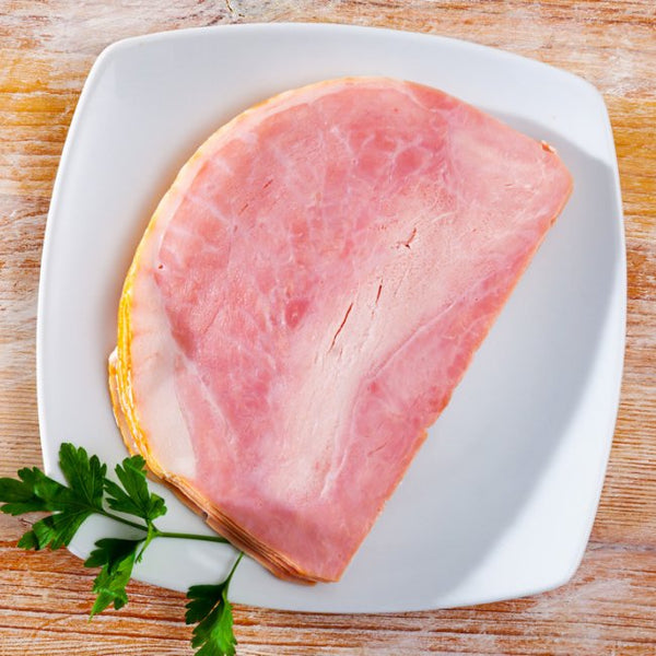 Sliced premium cooked ham, white 200g pack, ready-to-eat pork product, non-halal food for non-Muslims