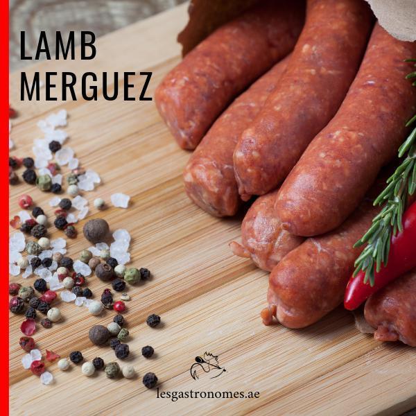 Lamb merguez sausages freshly made from quality ground lamb meat, 1kg package, frozen for preservation