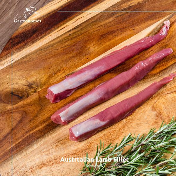 Fresh premium lamb fillets, expertly trimmed and ready to cook, showcasing tender pink meat on a clean white background.