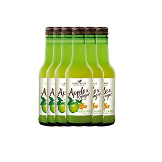 Organic apple and ginger juice bottles, 6-pack of 250ml each, natural detox drink in glass packaging