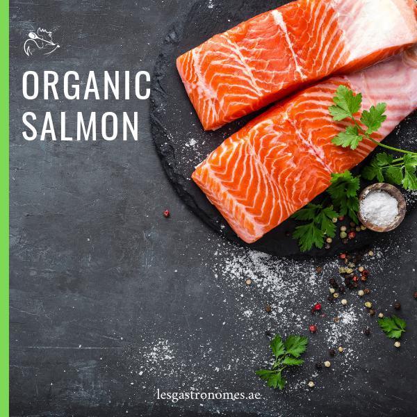 Fresh organic Irish salmon fillet with vibrant pink color, ready for cooking healthy seafood meals