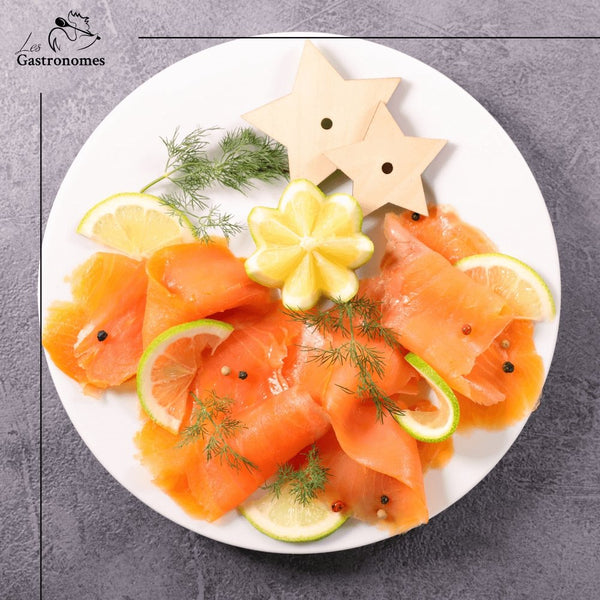 Scottish smoked salmon long slices in a premium 200g package, ready to serve with fresh texture and orange color