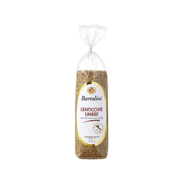 Umbrian lentils in a transparent package, organic premium quality Italian legumes for soups and salads, 500g