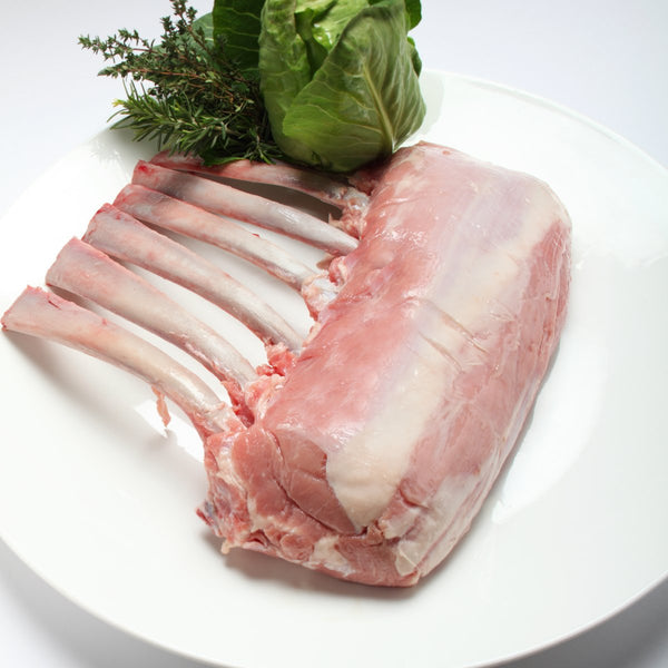 Veal rack from premium selection, fresh meat cut with rich marbling ready for gourmet cooking and elegant presentation