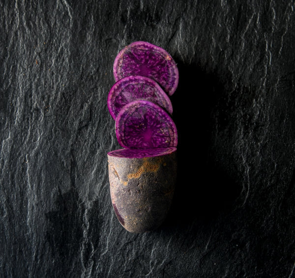Vitelotte potatoes, purple french heirloom variety with a nutty taste, perfect for gourmet dishes, 500g