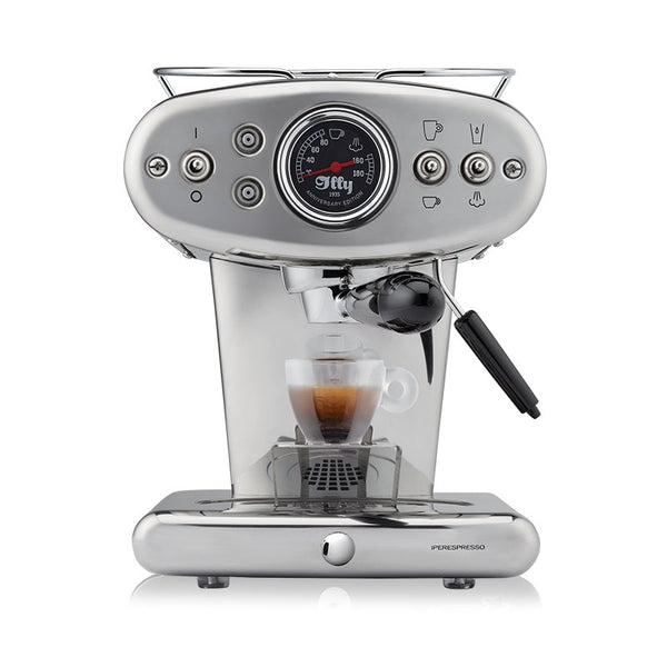 Machine X1 iperEspresso Anniversary 1935, sleek coffee maker with modern design in metallic finish for premium espresso brewing.