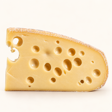 Emmental de Savoie cheese wedge, illustrative studio product image