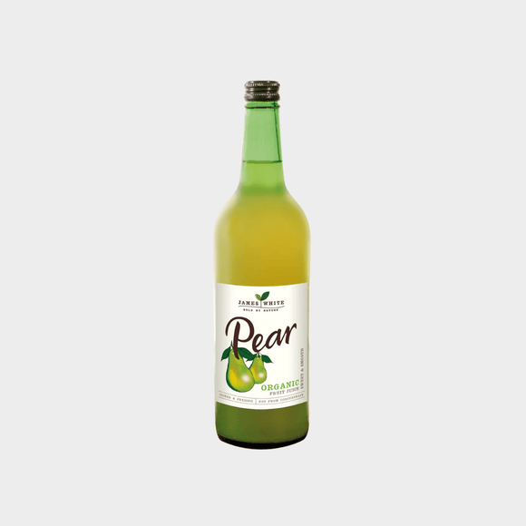 Organic pear juice by James White in glass bottle, 100% pure and freshly pressed, available in packs of 6 or 24