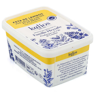 Feta AOP from Lemnos by Kalios - traditional Greek cheese in brine, creamy white texture, premium 1kg packaging