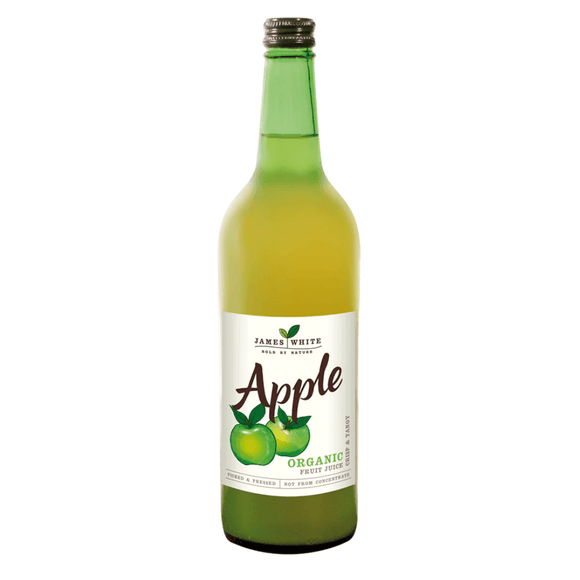 Organic apple juice in a clear 250ml bottle showing fresh, natural pressed juice made from whole apples