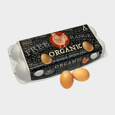 Fresh organic free range eggs in a carton, ethically sourced brown medium size eggs available for weekly subscription