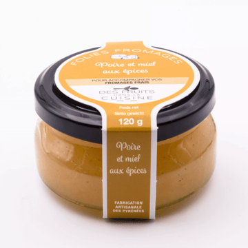Pear, honey and spices jam for cheese in a glass jar, perfect companion for cheese boards and gourmet appetizers