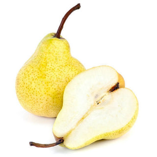 Fresh juicy green William pear on a clean white background, perfect for healthy snacking or fruit desserts.