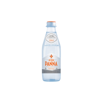 Elegant Acqua Panna natural mineral water in a 250ml glass bottle, perfect for premium hydration and fine dining occasions.