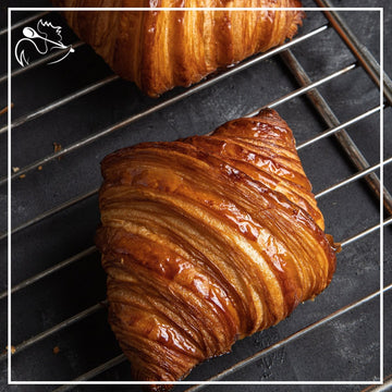 Artisan cheese croissant, 2 buttery pastries filled with melted cheese, freshly baked, golden and flaky, 90g each