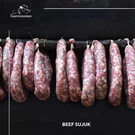 Beef sujuk 2kg frozen: traditional spiced beef sausage in vacuum-sealed packaging, ready for cooking or grilling