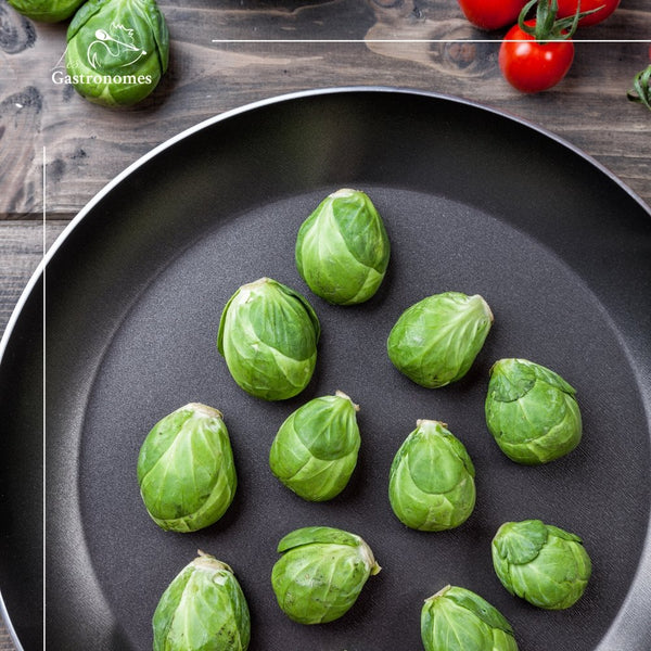 Fresh brussel sprouts in a netted bag, organic green vegetables ready for cooking, 500g package for healthy meals