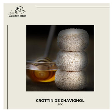 Crottin de Chavignol AOC cheese, traditional French goat cheese with white rind and creamy texture, gourmet dairy product