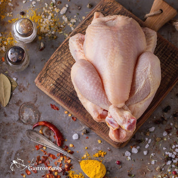 Free range yellow Label Rouge chicken, premium frozen poultry from France, weighing 1.6-1.7kg