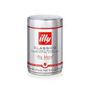 Intenso dark roast coffee by Illy featuring whole beans in a red pressurized metal can for premium freshness
