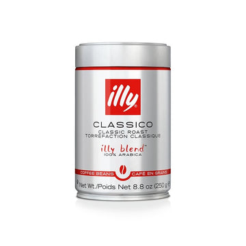Illy intenso dark roast whole bean coffee package featuring the signature red coffee tin, perfect for rich espresso lovers