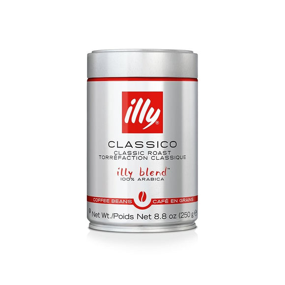 Illy intenso dark roast whole bean coffee package featuring the signature red coffee tin, perfect for rich espresso lovers