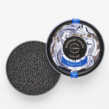 Iranian beluga caviar in an elegant black container displaying premium quality sturgeon roe for gourmet cuisine