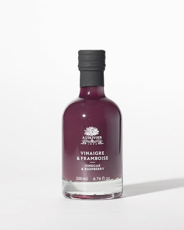 Raspberry infused vinegar bottle by L'Olivier, 200ml size, perfect for gourmet salad dressings and marinades