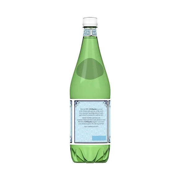 San Pellegrino natural sparkling mineral water in 6 plastic bottles of 1 liter each, displayed in packaging