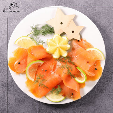 Scottish smoked salmon long slices in a premium 200g package, ready to serve with fresh texture and orange color