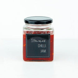 The Chilli Jam Shauce in a glass jar, spicy sweet condiment, perfect for dipping and cooking, 200g size